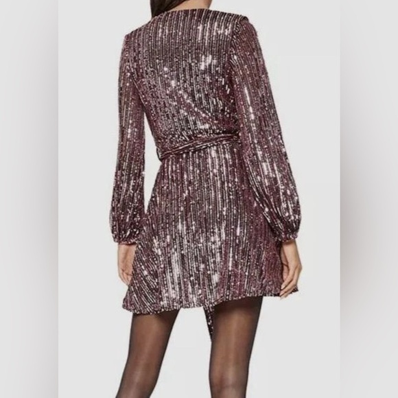 Bardot Long Sleeve Multi Pink Sequin Belted Party Dress Size S - Picture 3 of 13